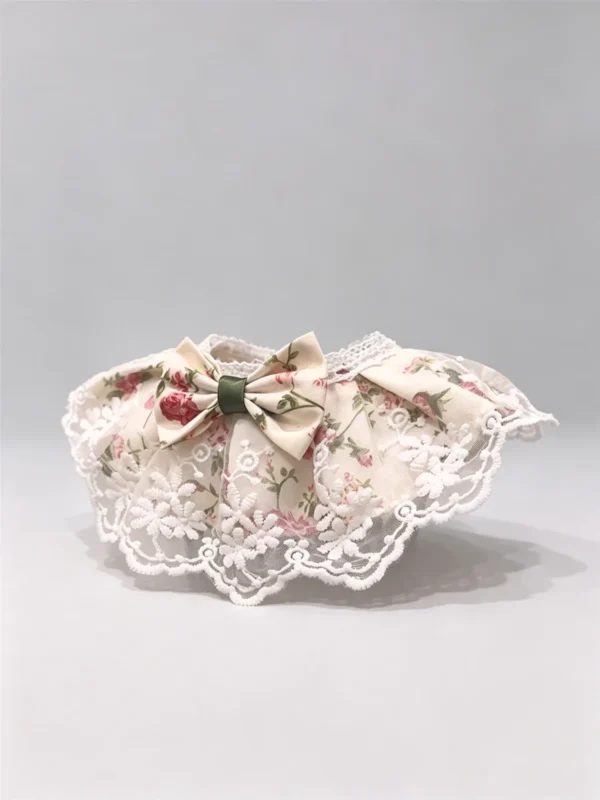 Cat collar, lace, bow, neck warmer, scarf, decoration, pet (9) Vintage Cream Rose Floral Lace Ruffled Kitten Collar Bib