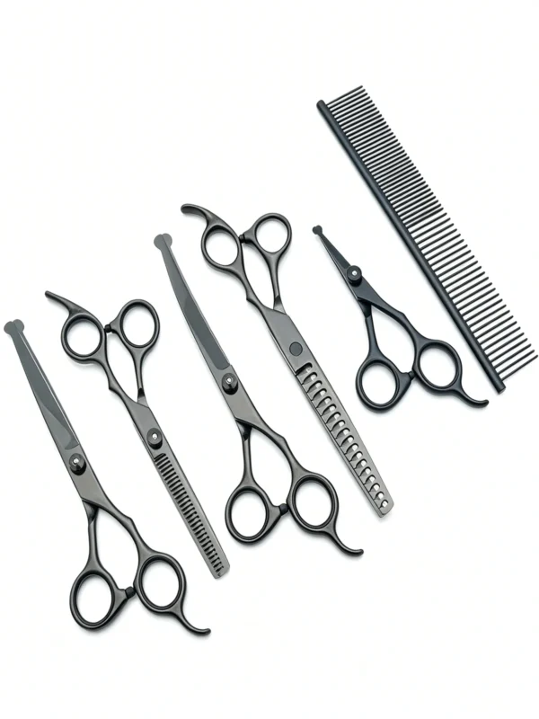 Haircut, pet fur, scissor set, pet grooming (6) 6-Piece Pet Hair Scissors Set