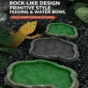 Reptile water dish, rock reptile food bowl, gecko feeding tray, turtle soaking dish, terrarium dual-use basin, reptile habitat bowl (4) Artificial Rock Water Bowl - Antibacterial Feeding & Bathing Dish for Reptiles