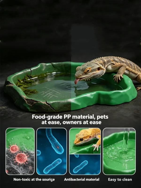 Reptile water dish, rock reptile food bowl, gecko feeding tray, turtle soaking dish, terrarium dual-use basin, reptile habitat bowl (5) Artificial Rock Water Bowl - Antibacterial Feeding & Bathing Dish for Reptiles