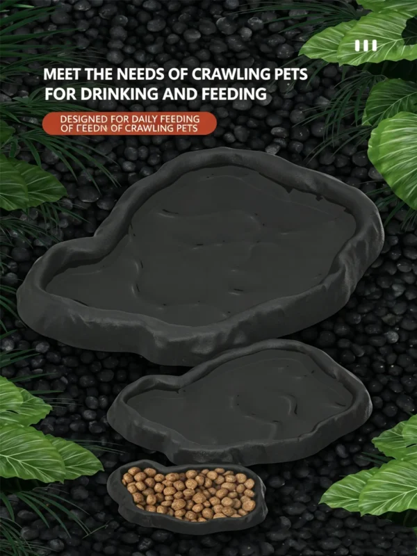 Reptile water dish, rock reptile food bowl, gecko feeding tray, turtle soaking dish, terrarium dual-use basin, reptile habitat bowl (7) Artificial Rock Water Bowl - Antibacterial Feeding & Bathing Dish for Reptiles