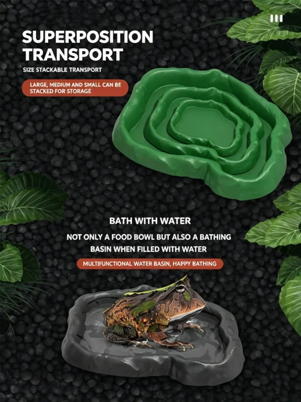 Reptile water dish, rock reptile food bowl, gecko feeding tray, turtle soaking dish, terrarium dual-use basin, reptile habitat bowl (8) Artificial Rock Water Bowl - Antibacterial Feeding & Bathing Dish for Reptiles