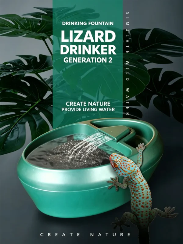 Reptile waterfall fountain, chameleon drinking feeder, terrarium circulating water bowl, reptile dual filtration water dispenser, lizard auto water fountain, reptile tank feeding tray (4) 2-in-1 Water and Food Dispenser