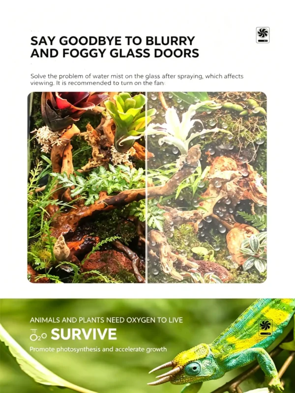 Smart reptile terrarium fan, humidity controlled ventilation fan, reptile tank cooling fan, digital temp humidity exhaust fan, vivarium circulation ventilator, reptile fog removal fan (2) Smart Reptile Terrarium Fan - Auto Humidity & Temperature Control Ventilator