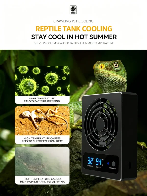 Smart reptile terrarium fan, humidity controlled ventilation fan, reptile tank cooling fan, digital temp humidity exhaust fan, vivarium circulation ventilator, reptile fog removal fan (5) Smart Reptile Terrarium Fan - Auto Humidity & Temperature Control Ventilator