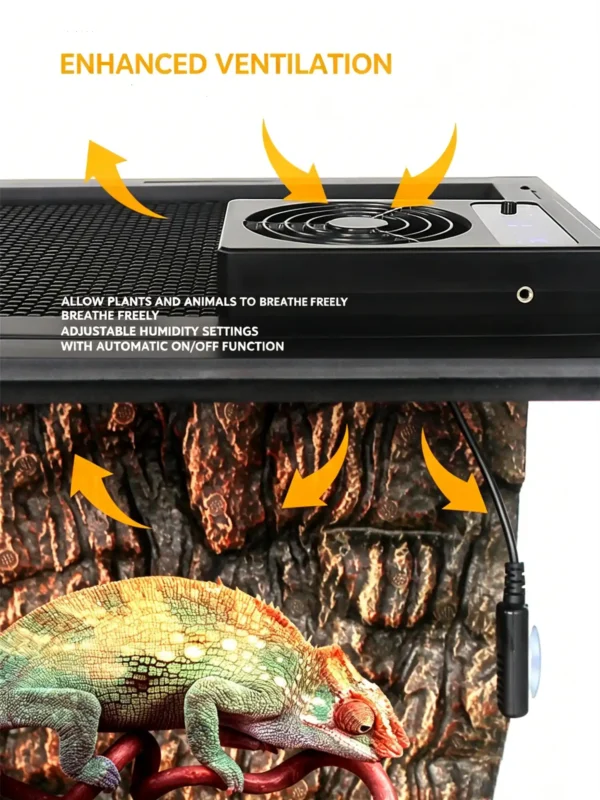 Smart reptile terrarium fan, humidity controlled ventilation fan, reptile tank cooling fan, digital temp humidity exhaust fan, vivarium circulation ventilator, reptile fog removal fan (8) Smart Reptile Terrarium Fan - Auto Humidity & Temperature Control Ventilator