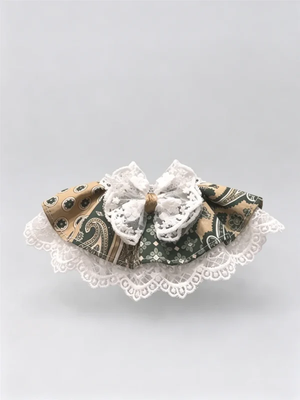 Retro Khaki Paisley Lace Ruffled Kitten Collar Bib