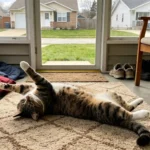 Domestic tabby cat sleeping lazily on a comfortable sofa indoors