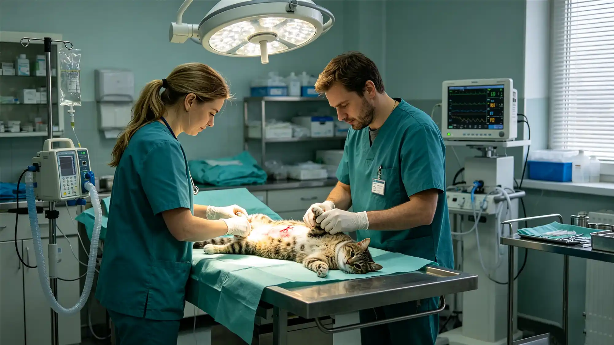 Veterinarian examining cat during consultation visit