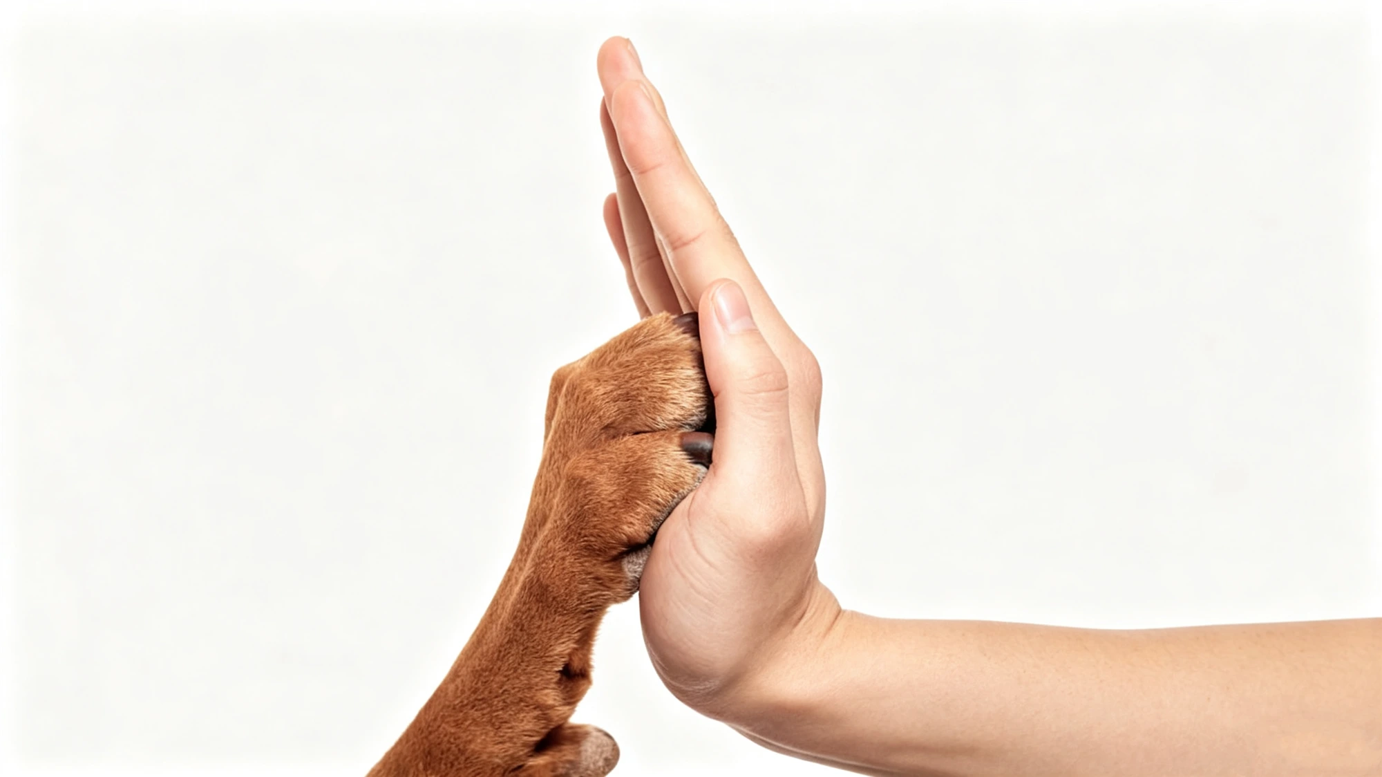 Human hand holding dog paw showing trust and healthy pet care relationship