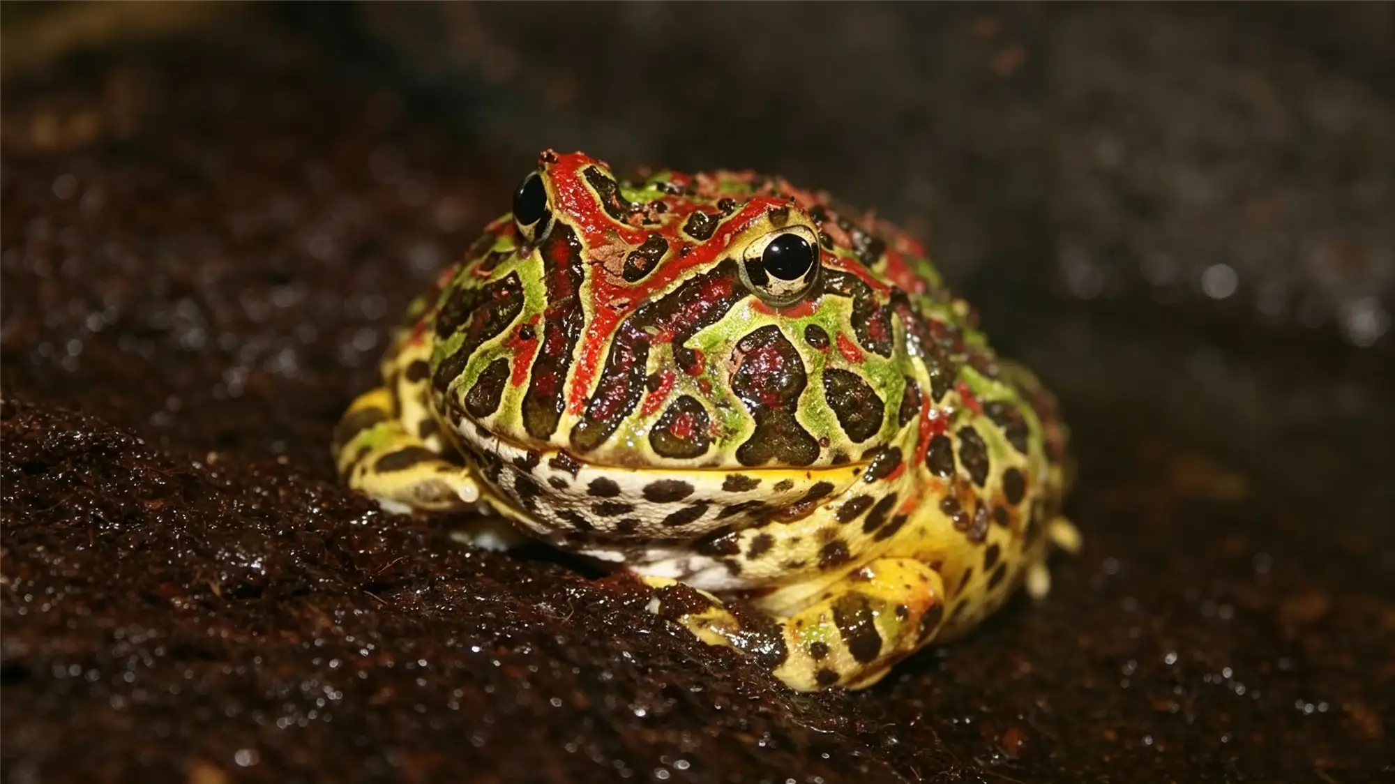 Strawberry pacman frog with red and yellow coloration suitable for beginner keepers