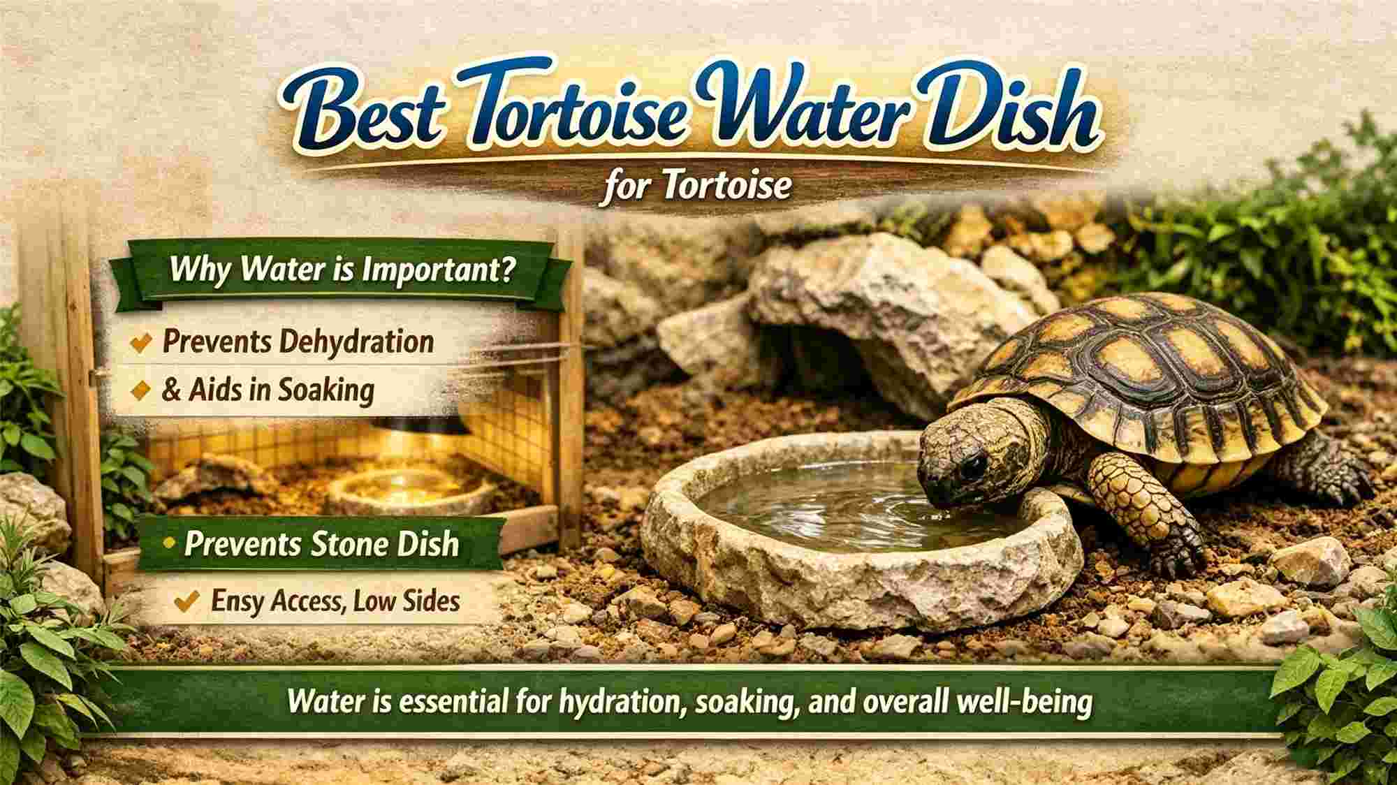 Infographic showing why water is important for tortoise health including dehydration prevention